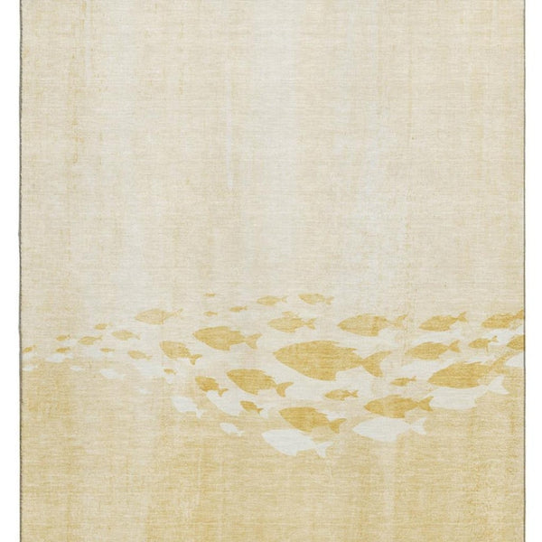 HomeRoots 8' X 10' Nautical Gold and Ivory Washable Area Rug with UV Protection - Stylish, Durable, and Soft! 652777