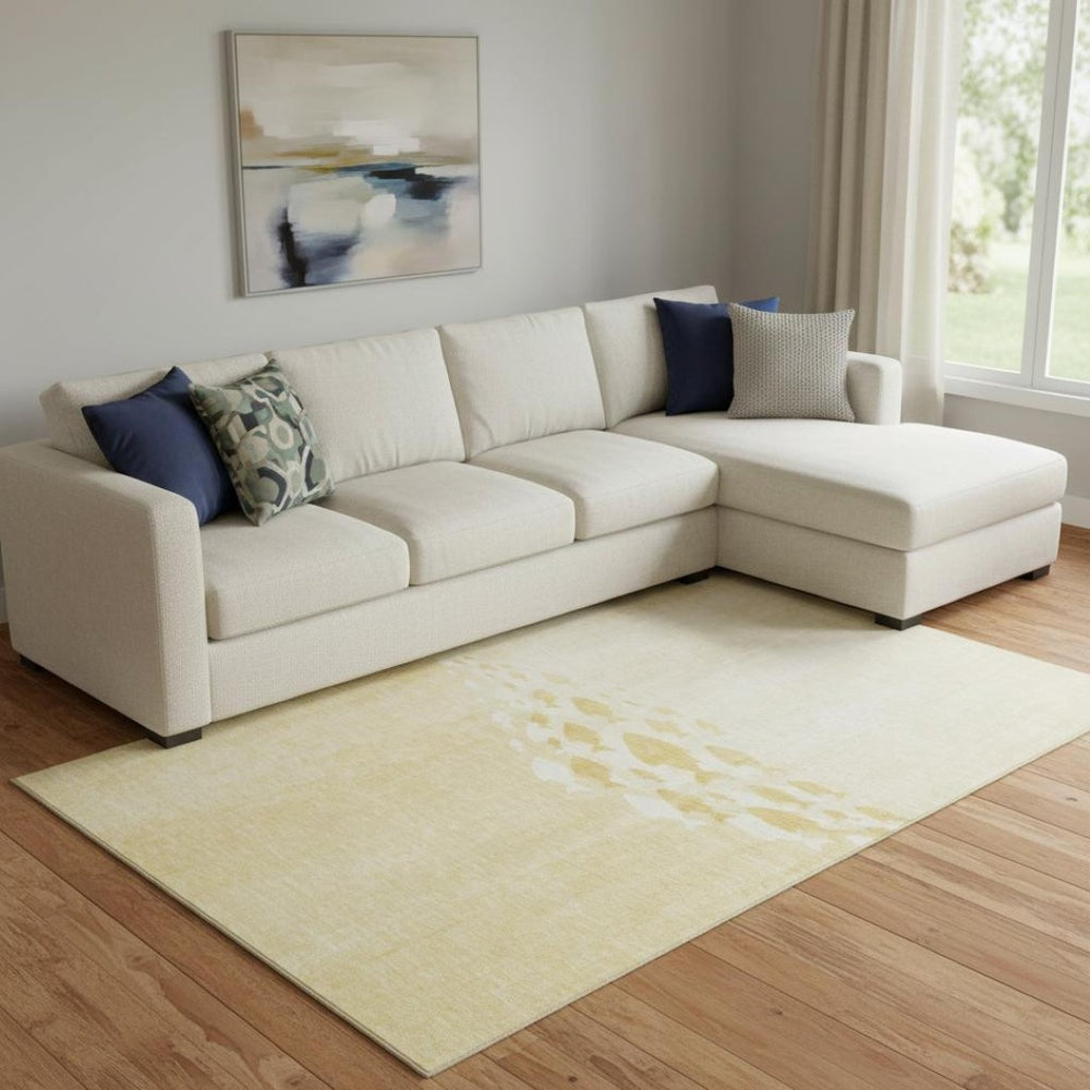 HomeRoots 8' X 10' Nautical Gold and Ivory Washable Area Rug with UV Protection - Stylish, Durable, and Soft! 652777