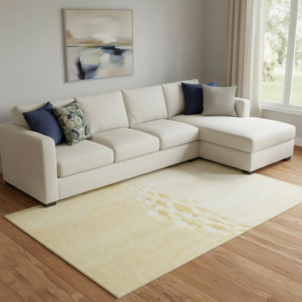 HomeRoots 8' X 10' Nautical Gold and Ivory Washable Area Rug with UV Protection - Stylish, Durable, and Soft! 652777