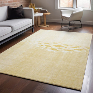 HomeRoots 9' X 12' Gold & Ivory Nautical Area Rug - Stain-Resistant, UV Protected, Washable & Durable Design 652778