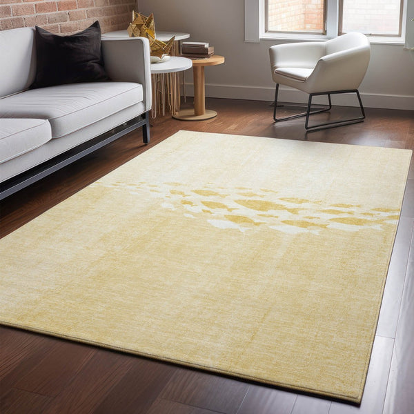 HomeRoots 9' X 12' Gold & Ivory Nautical Area Rug - Stain-Resistant, UV Protected, Washable & Durable Design 652778