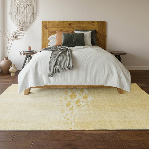 HomeRoots 9' X 12' Gold & Ivory Nautical Area Rug - Stain-Resistant, UV Protected, Washable & Durable Design 652778