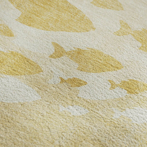 HomeRoots 9' X 12' Gold & Ivory Nautical Area Rug - Stain-Resistant, UV Protected, Washable & Durable Design 652778