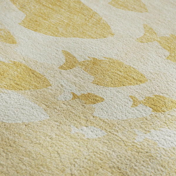 HomeRoots 9' X 12' Gold & Ivory Nautical Area Rug - Stain-Resistant, UV Protected, Washable & Durable Design 652778