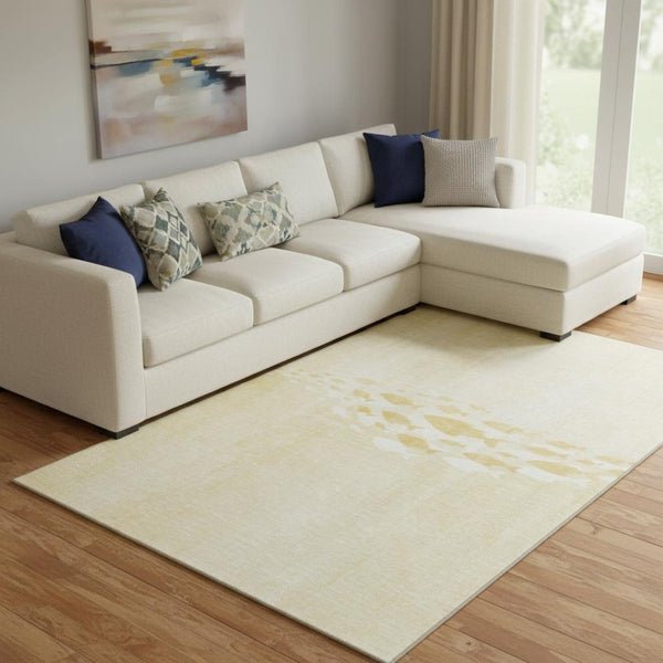 HomeRoots 10' Gold and Ivory Nautical Washable Area Rug – UV Protected, Stain-Resistant, Durable Style for Homes 652779