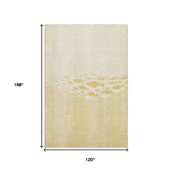 HomeRoots 10' Gold and Ivory Nautical Washable Area Rug – UV Protected, Stain-Resistant, Durable Style for Homes 652779