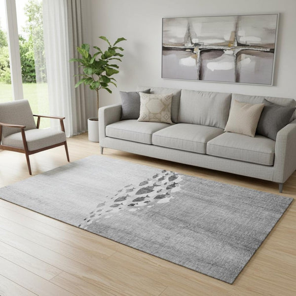 HomeRoots 5' X 8' Gray and Ivory Nautical Area Rug - Washable, UV Protected, Durable & Stylish for Any Space 652781
