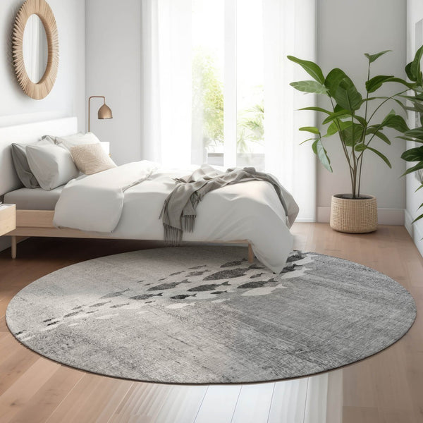 HomeRoots 8' Gray And Ivory Nautical Round Rug – UV Protected, Washable, Durable for High-Traffic Areas 652782