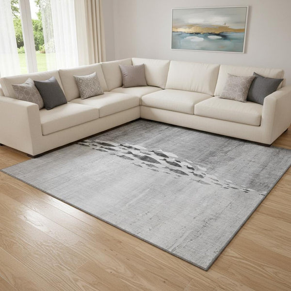 HomeRoots 8' X 10' Gray and Ivory Nautical Washable Area Rug - Durable, UV Protected, Perfect for Families! 652783