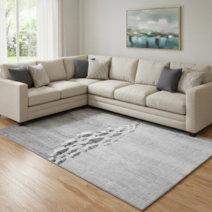 HomeRoots 9' X 12' Gray and Ivory Nautical Area Rug - Washable, UV-Protective, Soft & Stylish for Any Space 652784