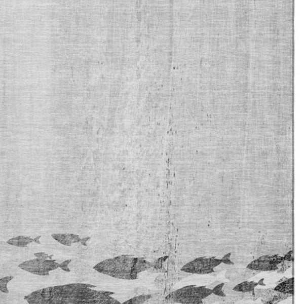 HomeRoots 9' X 12' Gray and Ivory Nautical Area Rug - Washable, UV-Protective, Soft & Stylish for Any Space 652784