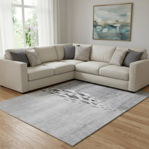 HomeRoots 10' x 14' Nautical Gray & Ivory Washable Area Rug with UV Protection for High-Traffic Spaces 652785