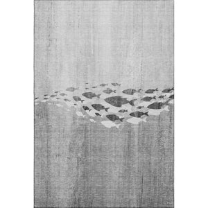 HomeRoots 10' x 14' Nautical Gray & Ivory Washable Area Rug with UV Protection for High-Traffic Spaces 652785