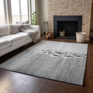 HomeRoots 10' x 14' Nautical Gray & Ivory Washable Area Rug with UV Protection for High-Traffic Spaces 652785