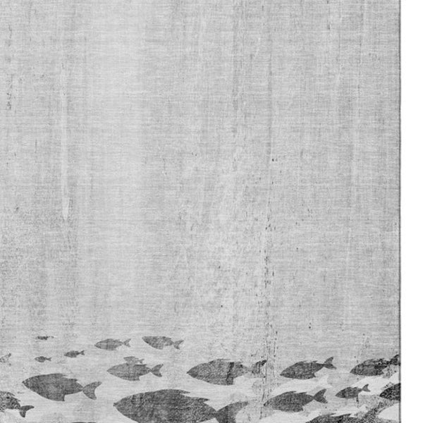 HomeRoots 10' x 14' Nautical Gray & Ivory Washable Area Rug with UV Protection for High-Traffic Spaces 652785