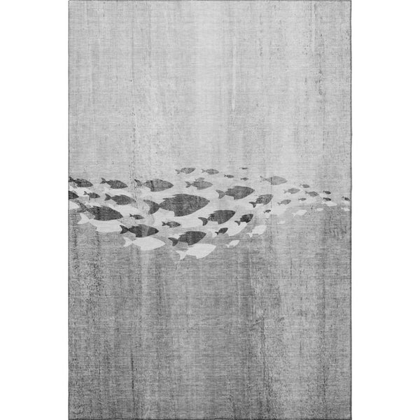 HomeRoots 10' x 14' Nautical Gray & Ivory Washable Area Rug with UV Protection for High-Traffic Spaces 652785
