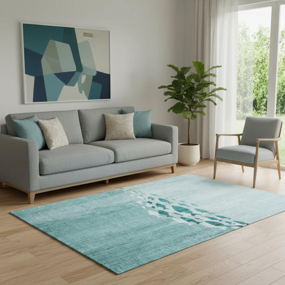 HomeRoots 5' X 8' Teal And Ivory Nautical Area Rug - Durable, Stain-Resistant, UV Protected for Coastal Charm 652787