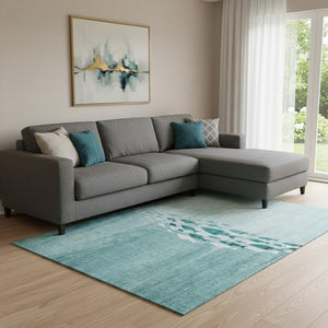 HomeRoots 8' X 10' Teal & Ivory Nautical Area Rug - Washable, UV Protected, Kid & Pet Friendly for Coastal Charm 652789