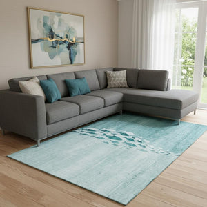 HomeRoots 9' X 12' Teal and Ivory Nautical Area Rug - Durable, Washable, UV-Protected for Coastal Charm 652790
