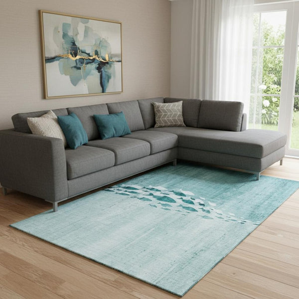 HomeRoots 9' X 12' Teal and Ivory Nautical Area Rug - Durable, Washable, UV-Protected for Coastal Charm 652790