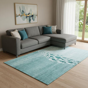 HomeRoots 10' X 14' Teal Area Rug - Nautical Design with UV Protection, Stain Resistance & Coastal Charm 652791