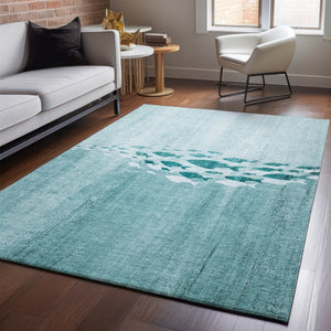HomeRoots 10' X 14' Teal Area Rug - Nautical Design with UV Protection, Stain Resistance & Coastal Charm 652791
