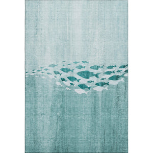 HomeRoots 10' X 14' Teal Area Rug - Nautical Design with UV Protection, Stain Resistance & Coastal Charm 652791