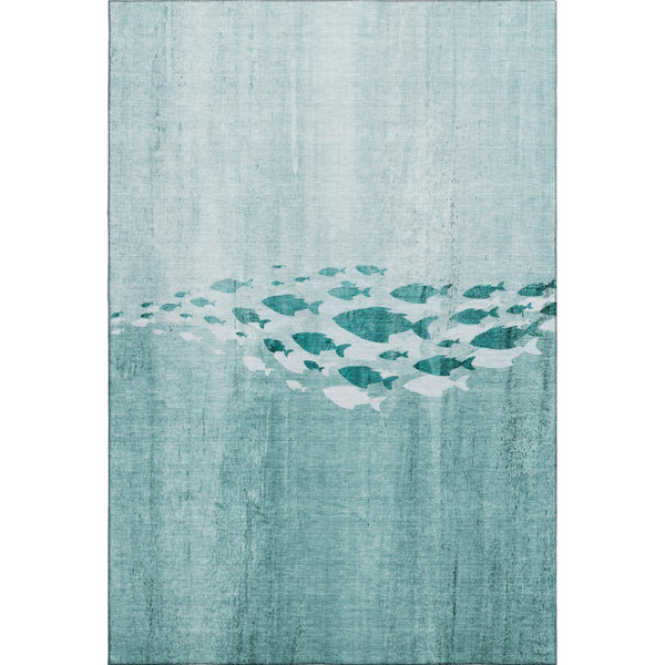 HomeRoots 10' X 14' Teal Area Rug - Nautical Design with UV Protection, Stain Resistance & Coastal Charm 652791