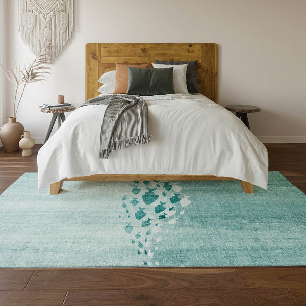 HomeRoots 10' X 14' Teal Area Rug - Nautical Design with UV Protection, Stain Resistance & Coastal Charm 652791