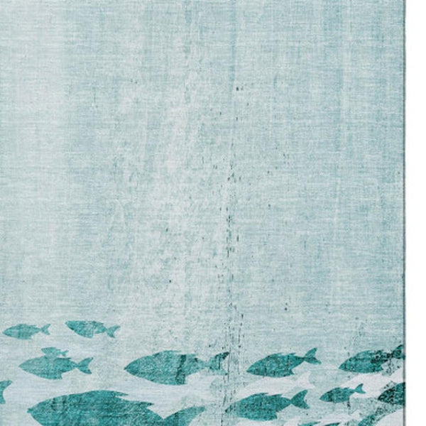 HomeRoots 10' X 14' Teal Area Rug - Nautical Design with UV Protection, Stain Resistance & Coastal Charm 652791