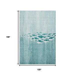 HomeRoots 10' X 14' Teal Area Rug - Nautical Design with UV Protection, Stain Resistance & Coastal Charm 652791