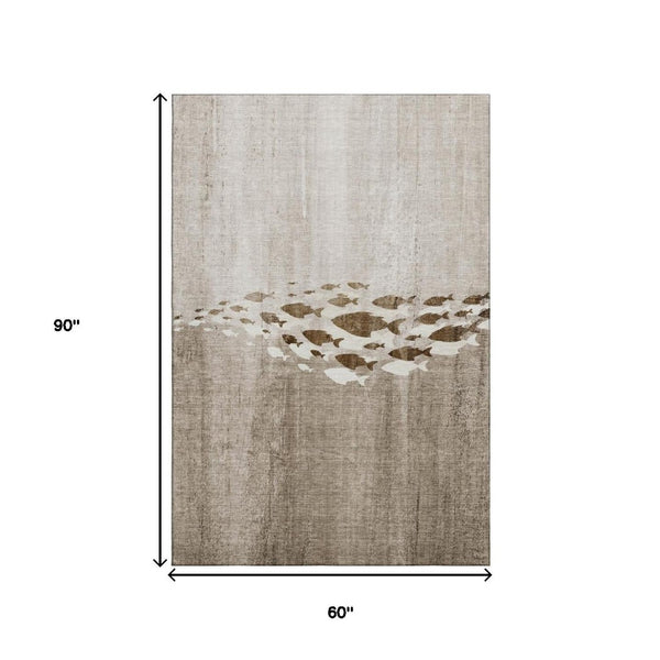 HomeRoots 5' X 8' Coastal-Inspired Taupe and Ivory Area Rug – Washable, UV-Protected, Kid & Pet-Friendly! 652793