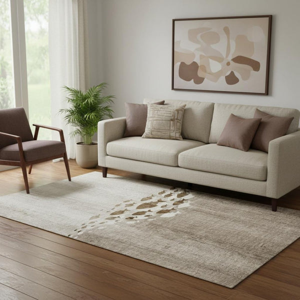 HomeRoots 5' X 8' Coastal-Inspired Taupe and Ivory Area Rug – Washable, UV-Protected, Kid & Pet-Friendly! 652793