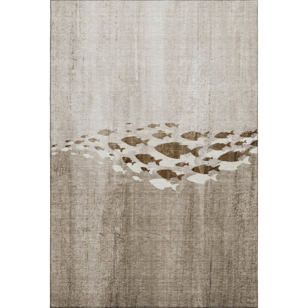 HomeRoots 5' X 8' Coastal-Inspired Taupe and Ivory Area Rug – Washable, UV-Protected, Kid & Pet-Friendly! 652793