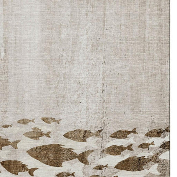 HomeRoots 5' X 8' Coastal-Inspired Taupe and Ivory Area Rug – Washable, UV-Protected, Kid & Pet-Friendly! 652793