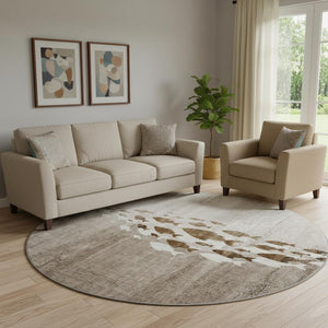 HomeRoots 8' Taupe and Ivory Nautical Round Rug – Washable, UV-Protected, Stylish for Indoor-Outdoor Use 652794