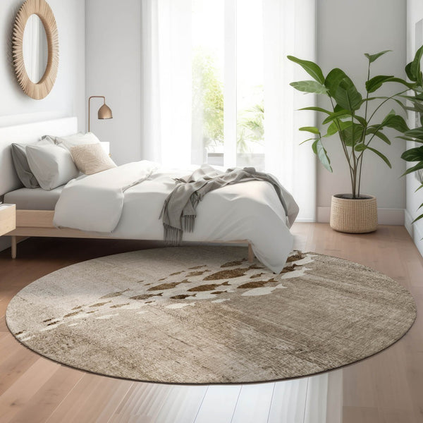 HomeRoots 8' Taupe and Ivory Nautical Round Rug – Washable, UV-Protected, Stylish for Indoor-Outdoor Use 652794