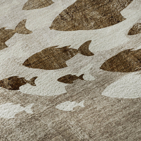 HomeRoots 8' Taupe and Ivory Nautical Round Rug – Washable, UV-Protected, Stylish for Indoor-Outdoor Use 652794