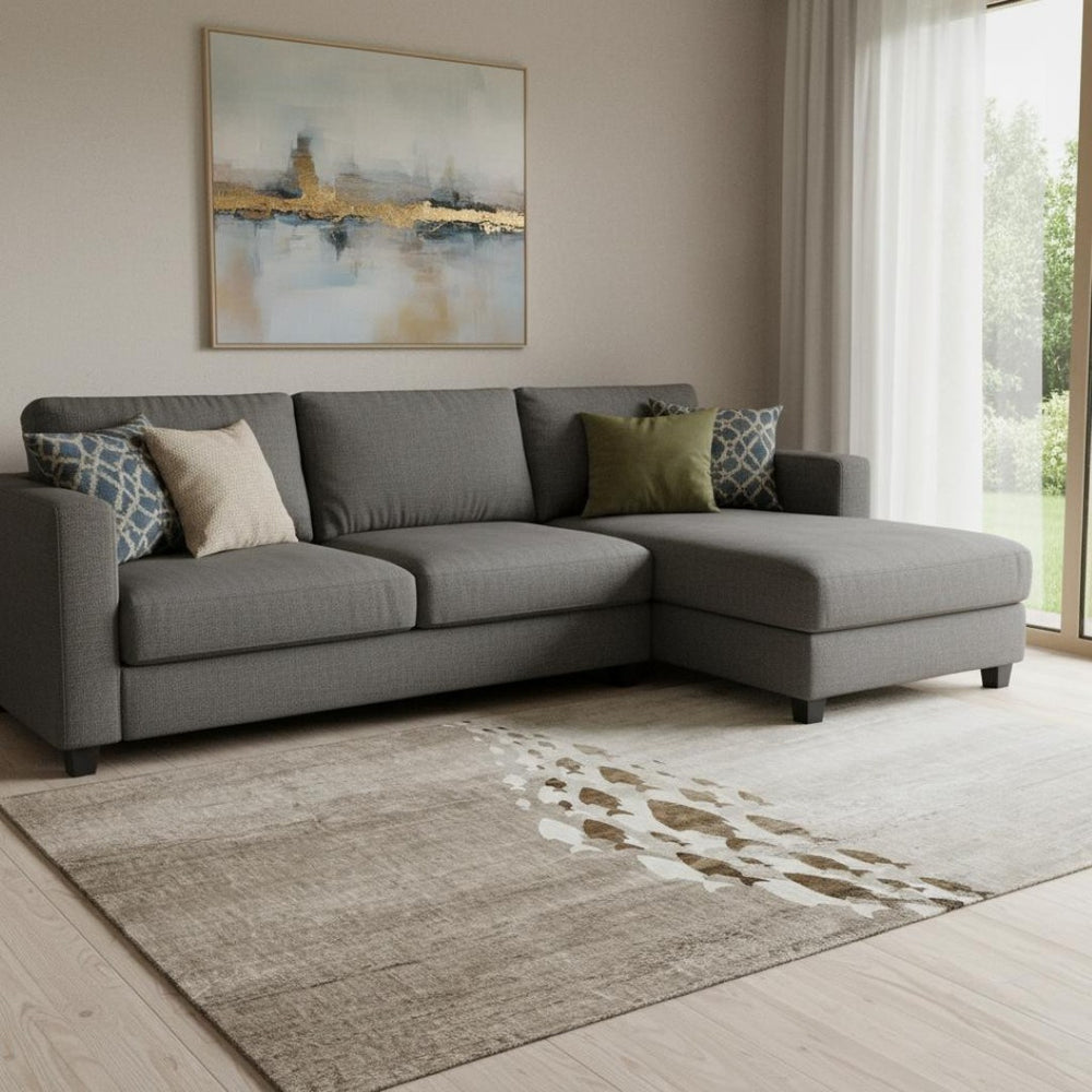 HomeRoots 8' X 10' Taupe & Ivory Nautical Area Rug – Washable, UV Protected, Stain-Resistant for Stylish Durability 652795