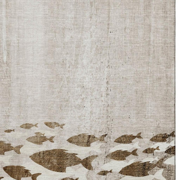 HomeRoots 8' X 10' Taupe & Ivory Nautical Area Rug – Washable, UV Protected, Stain-Resistant for Stylish Durability 652795