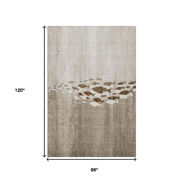 HomeRoots 8' X 10' Taupe & Ivory Nautical Area Rug – Washable, UV Protected, Stain-Resistant for Stylish Durability 652795