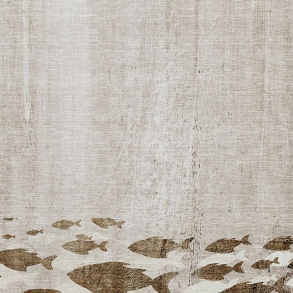 HomeRoots 9' X 12' Taupe And Ivory Nautical Area Rug - Durable, Washable, UV Protected for High-Traffic Homes 652796