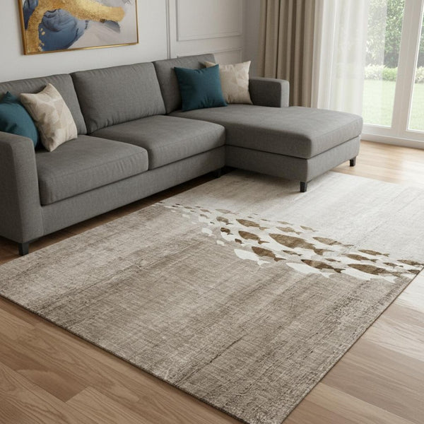 HomeRoots 10' X 14' Taupe and Ivory Nautical Area Rug - Stain Resistant, UV Protected, Easy-Care for Families 652797