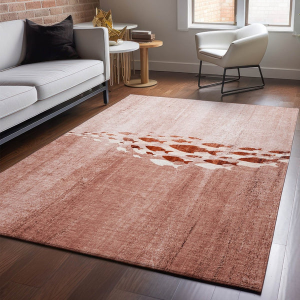 HomeRoots 5' X 8' Nautical Terra Cotta & Ivory Washable Area Rug with UV Protection for Stylish Homes 652799