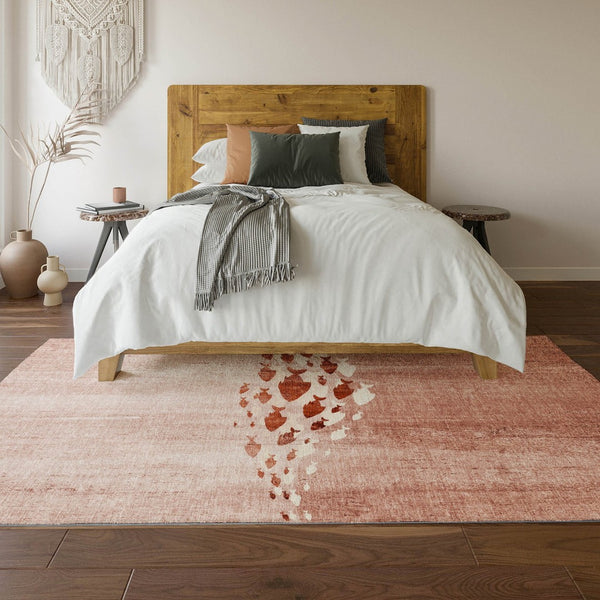 HomeRoots 5' X 8' Nautical Terra Cotta & Ivory Washable Area Rug with UV Protection for Stylish Homes 652799