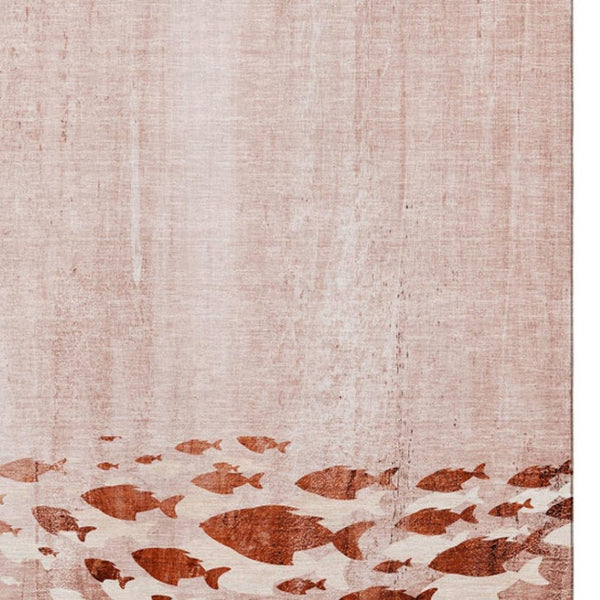 HomeRoots 5' X 8' Nautical Terra Cotta & Ivory Washable Area Rug with UV Protection for Stylish Homes 652799