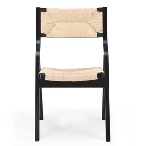 English Elm Wood Foldable Dining Chair Set of 2 with Woven Rattan Seat, Teak Finish, Comfortable Padded Design Black,Natural T3623P380477