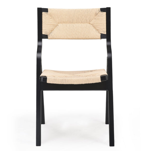 English Elm Wood Foldable Dining Chair Set of 2 with Woven Rattan Seat, Teak Finish, Comfortable Padded Design Black,Natural T3623P380477