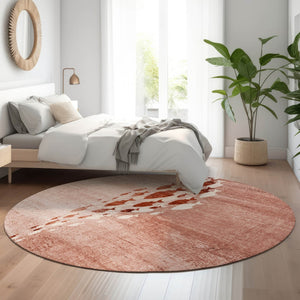 HomeRoots 8' Nautical Round Rug in Terra Cotta & Ivory - Washable, UV Protected, Stain Resistant, Non-Slip! 652800