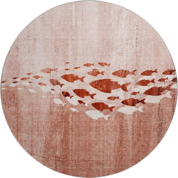 HomeRoots 8' Nautical Round Rug in Terra Cotta & Ivory - Washable, UV Protected, Stain Resistant, Non-Slip! 652800